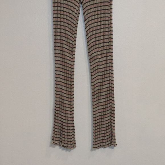 Zara Pink Striped Knit High Rise Kick Flare Pants Sz M - Picture 4 of 10
